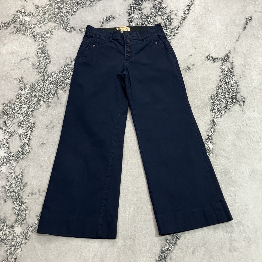 Democracy "Ab" Technology Pants Size 4 Navy High Rise Wide Leg Button Fly